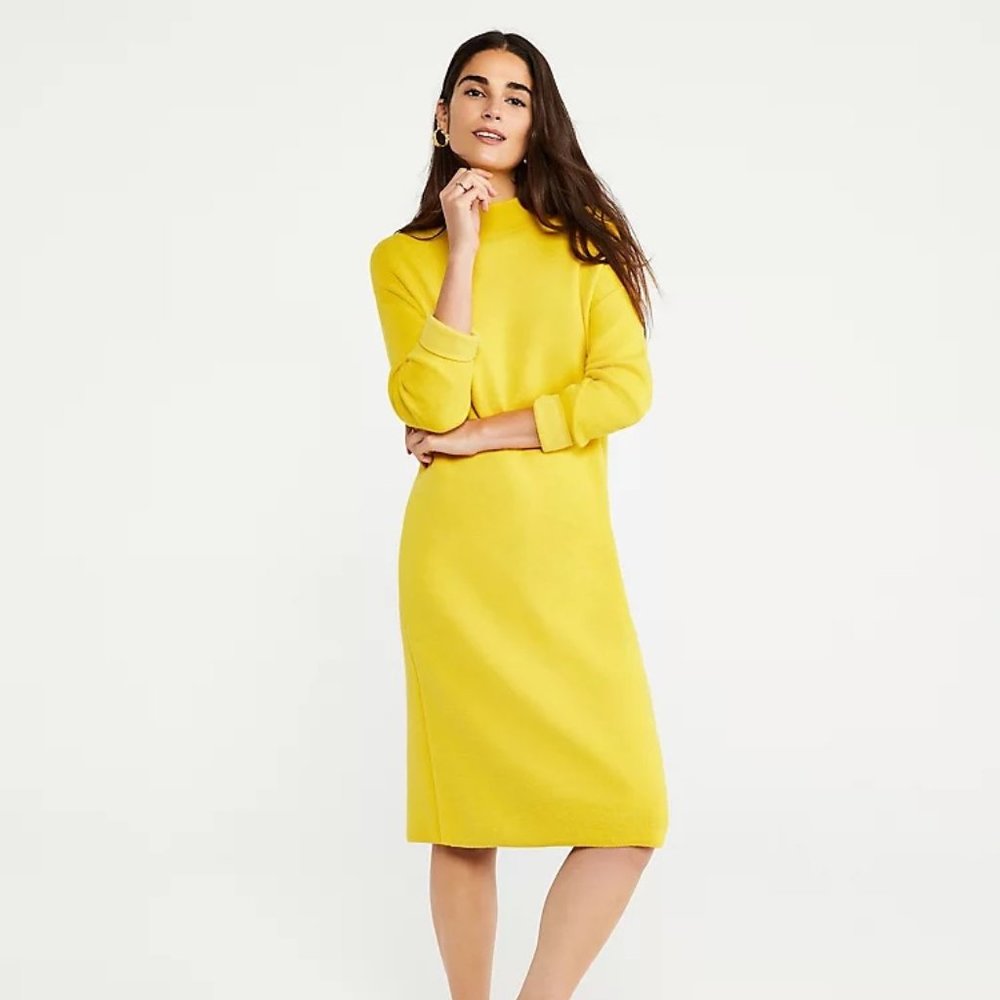Ann Taylor funnel neck sweater dress bright yellow